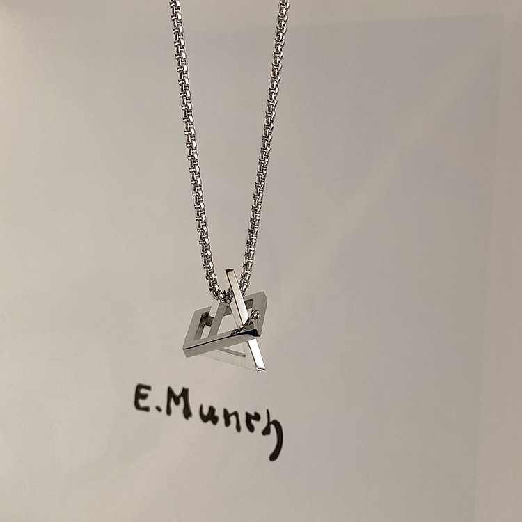 【New Arrivals】Simple Cold Style Black Gem Square Necklace Niche Design Women's Ins Double Layer Stitching Clavicle Chain Men's Trendy