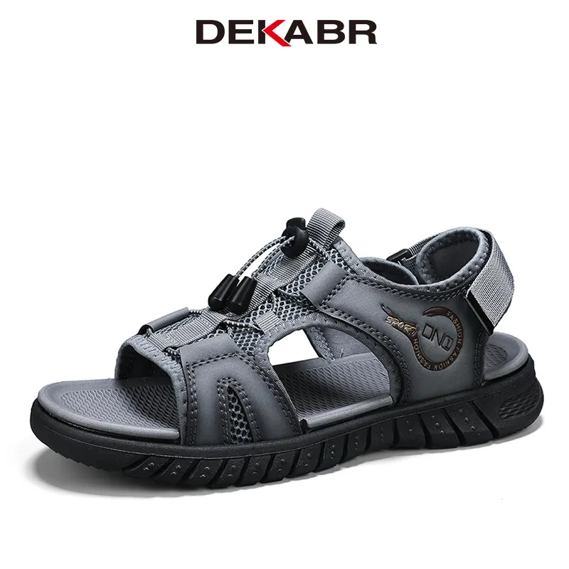 DEKABR New Fashion Mesh Genuine Hide Patchwork Men Sandals Hollow-Out Breathable Summer Outdoor Beach Casual Sandals