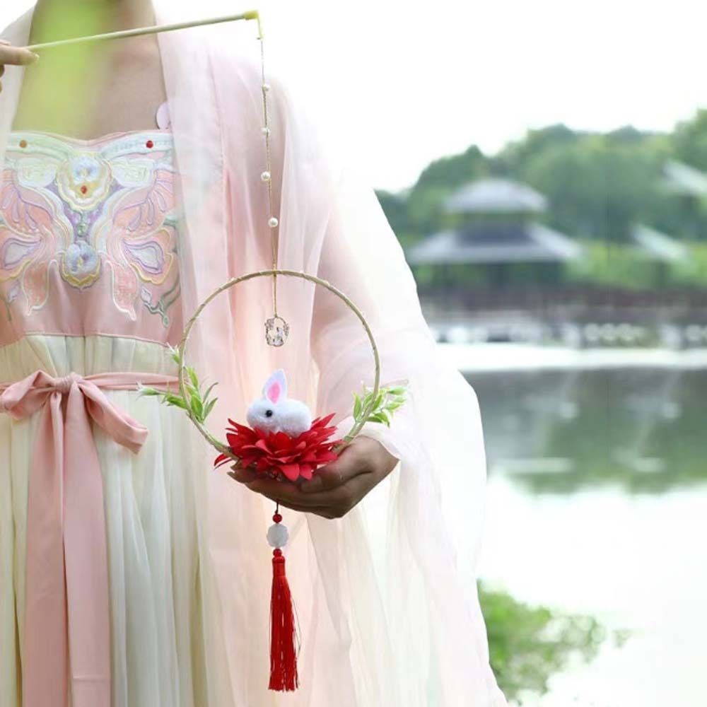 Floral Lantern Luminous Bamboo Ring Lantern Handmade Portable Rabbit Flower Lamp Glowing Tasseled Mid-Autumn Lantern Lantern Festival