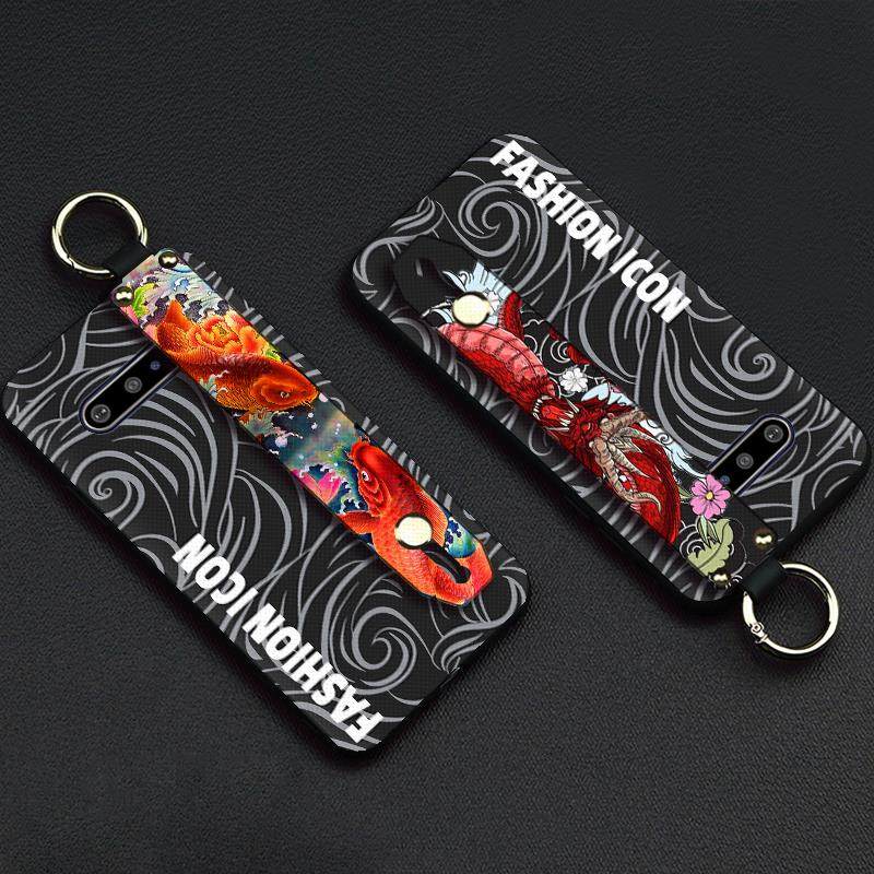 cartoon personality Phone Case For LG V60 ThinQ 5G Anti-knock Lanyard Phone Holder Graffiti Wristband ring Kickstand
