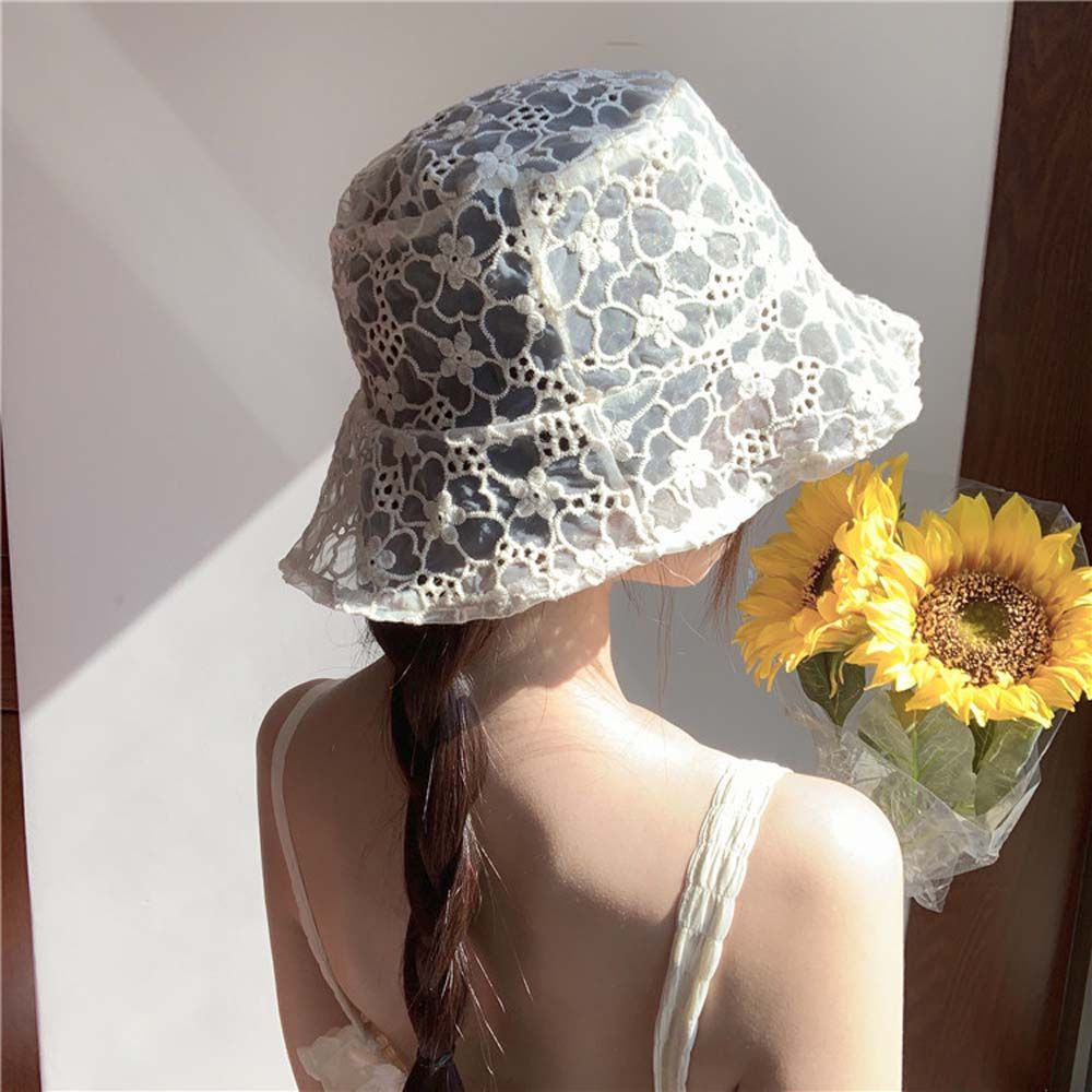Foldable Thin Sun Protection Flower Mesh For Women Summer Hat Hollow Female Hats Sun Hat Lace Bucket Hat Sun Cap