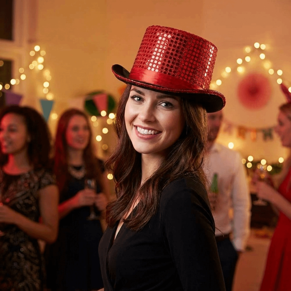 Fashion Sequined Glitter Top Hat Multicolor Durable Lightweight Glittering Magician Hat British Style Cloth Bowler Jazz Hat Stage Lighting Focusing
