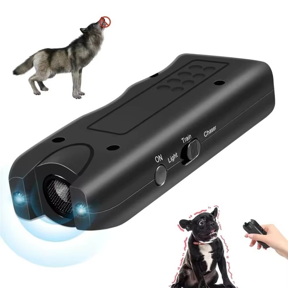 Effective 3 in1 Ultrasonic Dog Repeller Battery Powered LED Light Electronic Dog Repeller Handheld Portable Dog Bark Deterrent Indoor Use