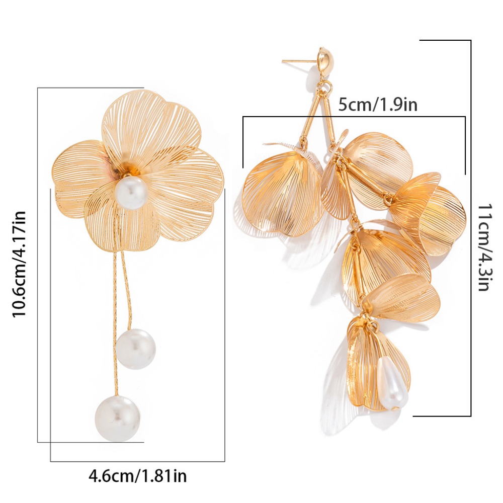 Sweet Ear Studs Flower Long Hanging Earrings Retro Trendy Petal Earrings Studs Elegant Metal Ginkgo Leaf Hollow Earrings Boys