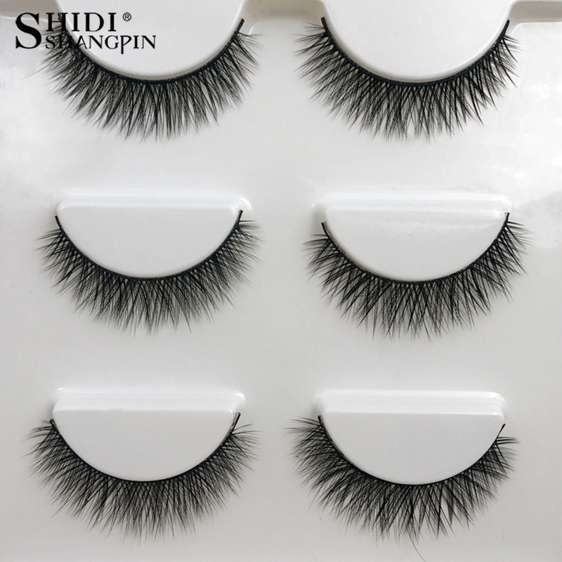 SHIDISHANGPIN 1 box mink eyelashes natural long 3d mink lashes short Cross Messy false eyelash 8mm 3 pairs mink eyelashes X05