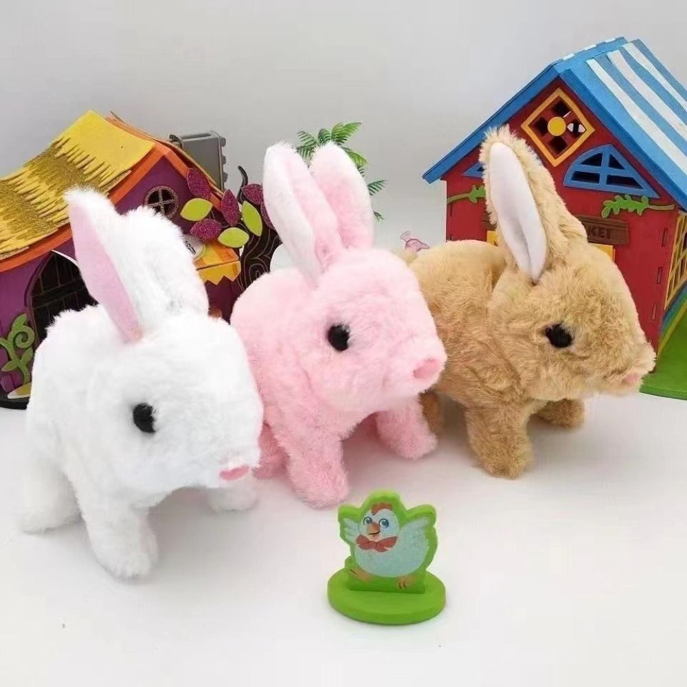 Cute Simulated Bunny Plush Doll Long Ears Soft Fur Electric Rabbit Plush Toy Interactive Electric Little Tie-Dyed Rabbit Doll Kids