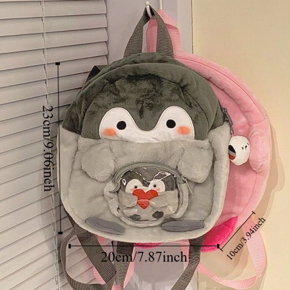 Simple Transparent Plush Penguin Backpack Coin Purse Large Capacity Cartoon Doll Bag JK Lolita with Pendant Children Schoolbag Children