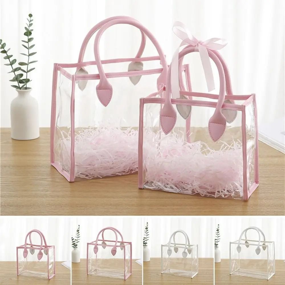 Soft Waterproof Transparent Gift Bag Large Capacity Lightweight Handhold Packaging Tote Portable Reusable Clear PVC Handbag Wedding