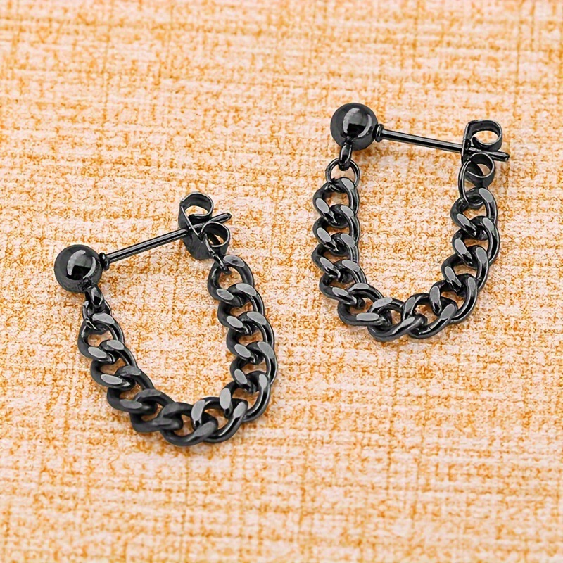 【Top Picks】1 Pair Stainless Steel Ear Stud Chain Earrings Personalized Men's Fashionable Ear Stud temu