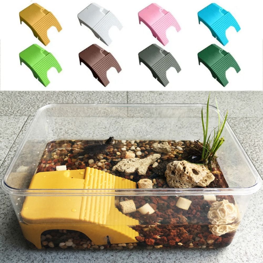 Turtle Water Land Double Track Reptile Platform Adjustable with Suction Cups Turtle Basking Table Plastic Turtle Climbing Platform Lizards