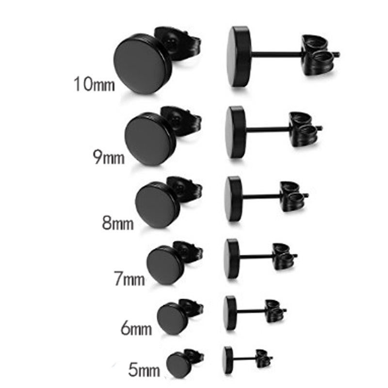 【New Arrivals】Ouhao star with round cake black men's titanium steel fine needle stud earrings wish