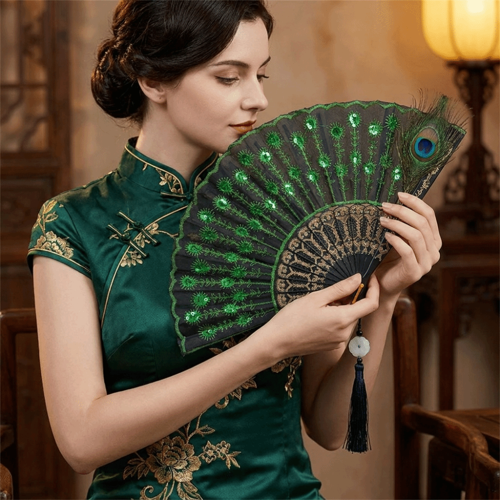 Fashion Chinese Style Blossom Printing Folded Fan Exquisite Retro Tassel Folding Fan Portable Classical Elegant Handheld Fans Cheongsam Show