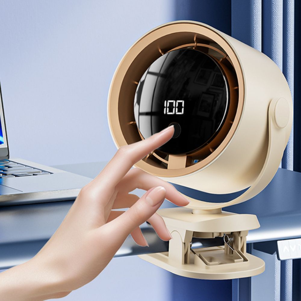 Easy Carry Display Screen Desktop Clip Fan Brushless Motor Low Noise Portable Fan Long Lasting Battery Flexible Clip Fan Outdoor Use