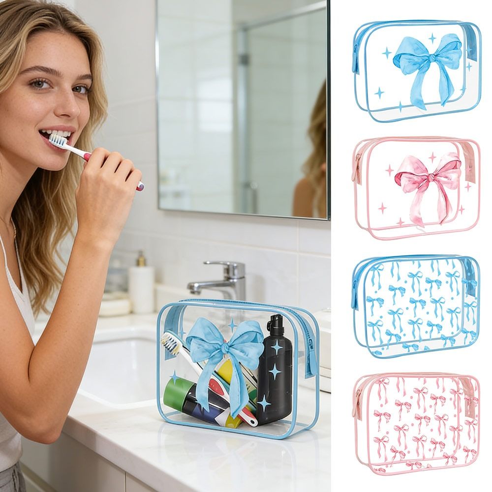 New Waterproof PVC Makeup Bag Lightweight Bow Transparent Toiletry Bag Cosmetics Bag Travel