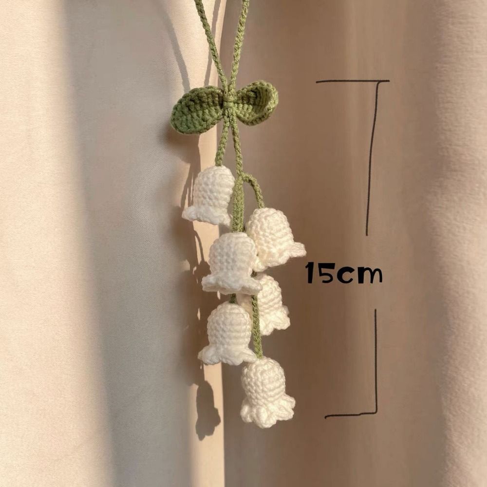 Rear View Mirror Accessories Bellflower Hand Knitted Car Pendant Knitted Pendant Campanula Car Accessories Bellflower Boho Car Cute Car Interior Hanging Accessories Bag