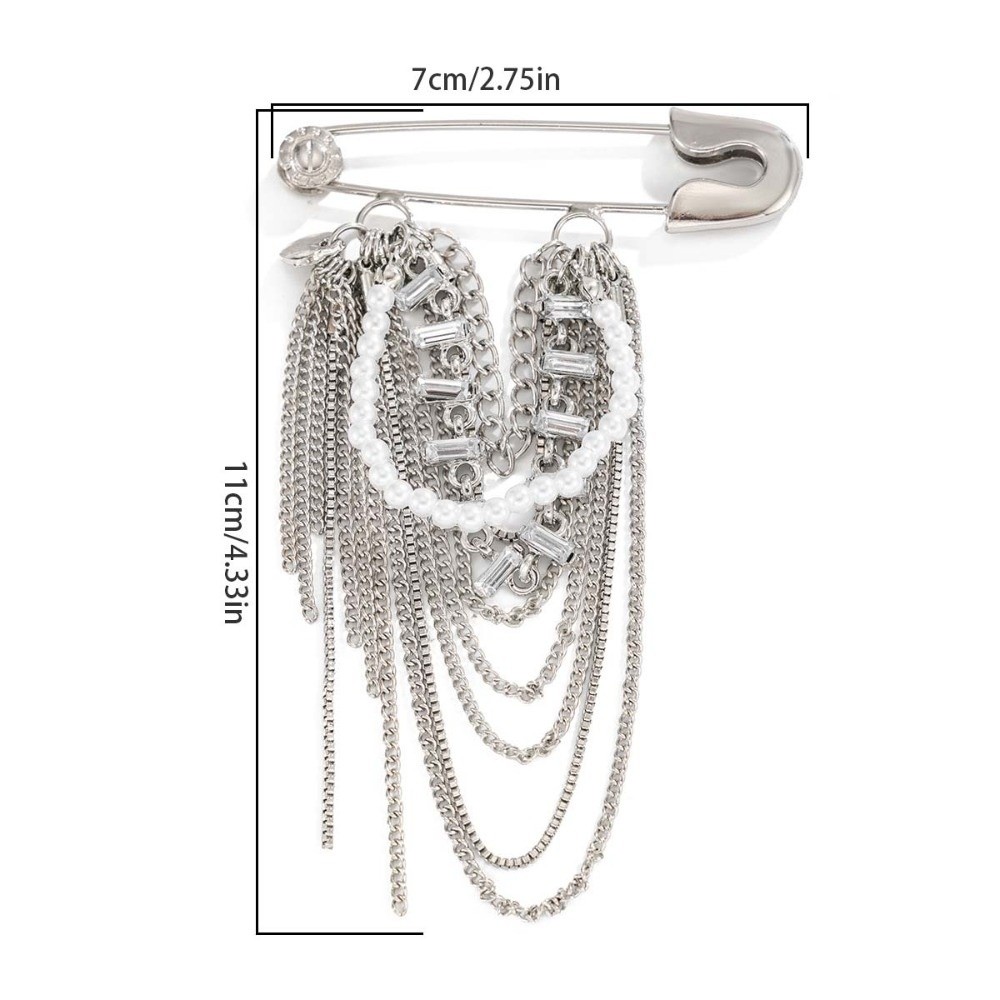 Gothic Waist Adjuster Pin -Tone Finish Safety Pin Chain Brooch Imitation Accents Multi-Strand Tassels Tassel Lapel Pin Durable Alloy Metal Removable Chain Links Punk Style Suit Accessory Denim Jeans Decoration
