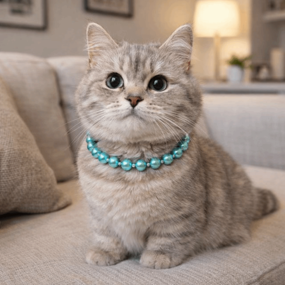 Adjustable Pet Necklace Bling Elegant Cat Bead Collar Bow Knot Ribbon Simulated Cat Princess Collars Pet Show