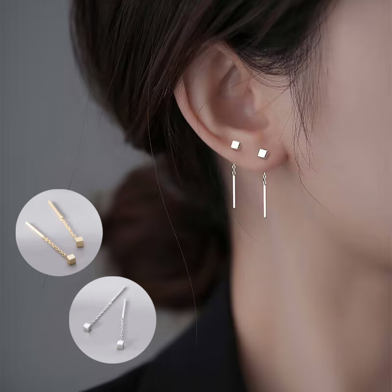 Simple Geometry Gold Silver Metal A Block Tassel Earrings Minimalism Fashion Jewelry Girl Gifts