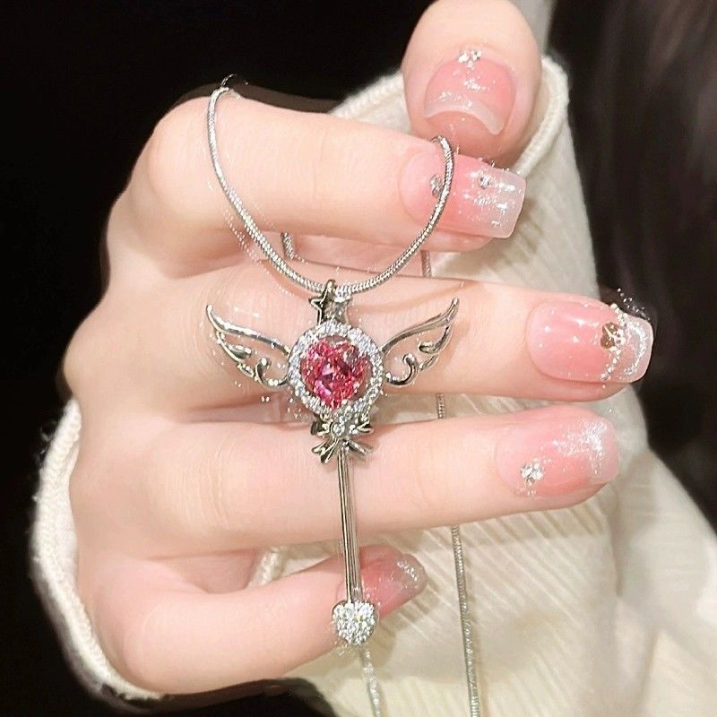 【Quality Pink Magic Wand Necklace Niche Design Light Luxury All-match Elegant High-end Sweet Clavicle for Women