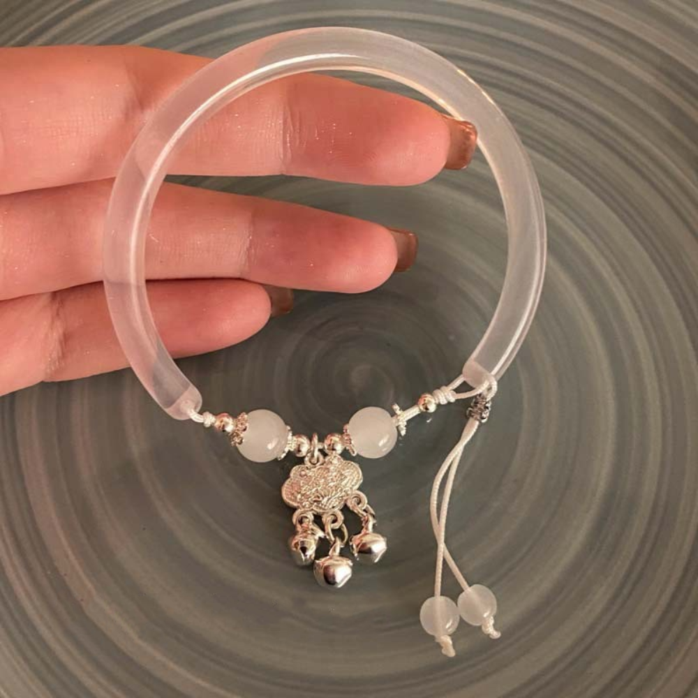 Creative Vintage Transparent Adjustable Bangle Adjustable Exquisite Longevity Lock Pendant Bracelet with Bell with Tassel Bell Fringe Bracelet Gifts