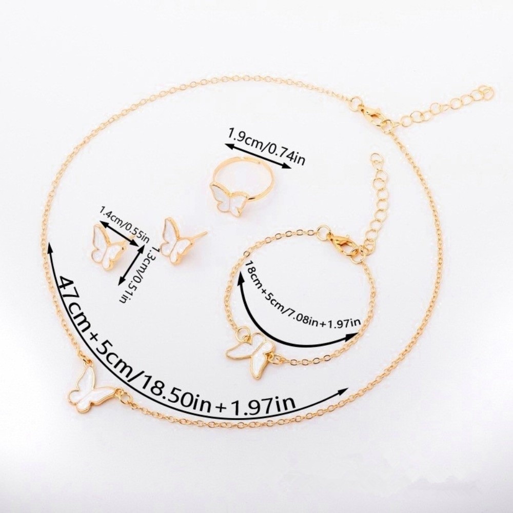 New Elegance Style Butterfly Jewelry Set Minimalist Fashion Heart Necklace Ring Set Creative Dripping Oil French Bracelets Earrings Set Party
