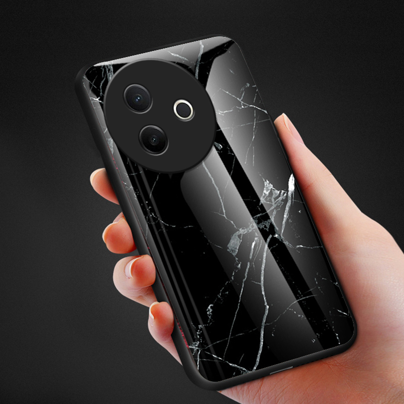Biruiqu For VIVO Y39 Fashion Marble Tempered Glass Back Case Cover