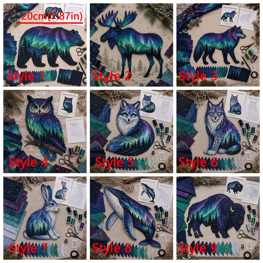 Party Decor Northern Lights Aurora Animal Quilt Kit Handmade Nature Themed Patchwork Sewing Kit Embroidery Starry Forest Animal Applique Kit Home Decor