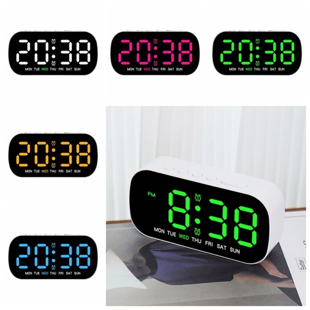 RGB Dynamic Lighting Large Display Digital Alarm Clock 5 Levels Brightness Multi Functional LED Digital Clock Date Display Temperature Display Table Clock Week Display