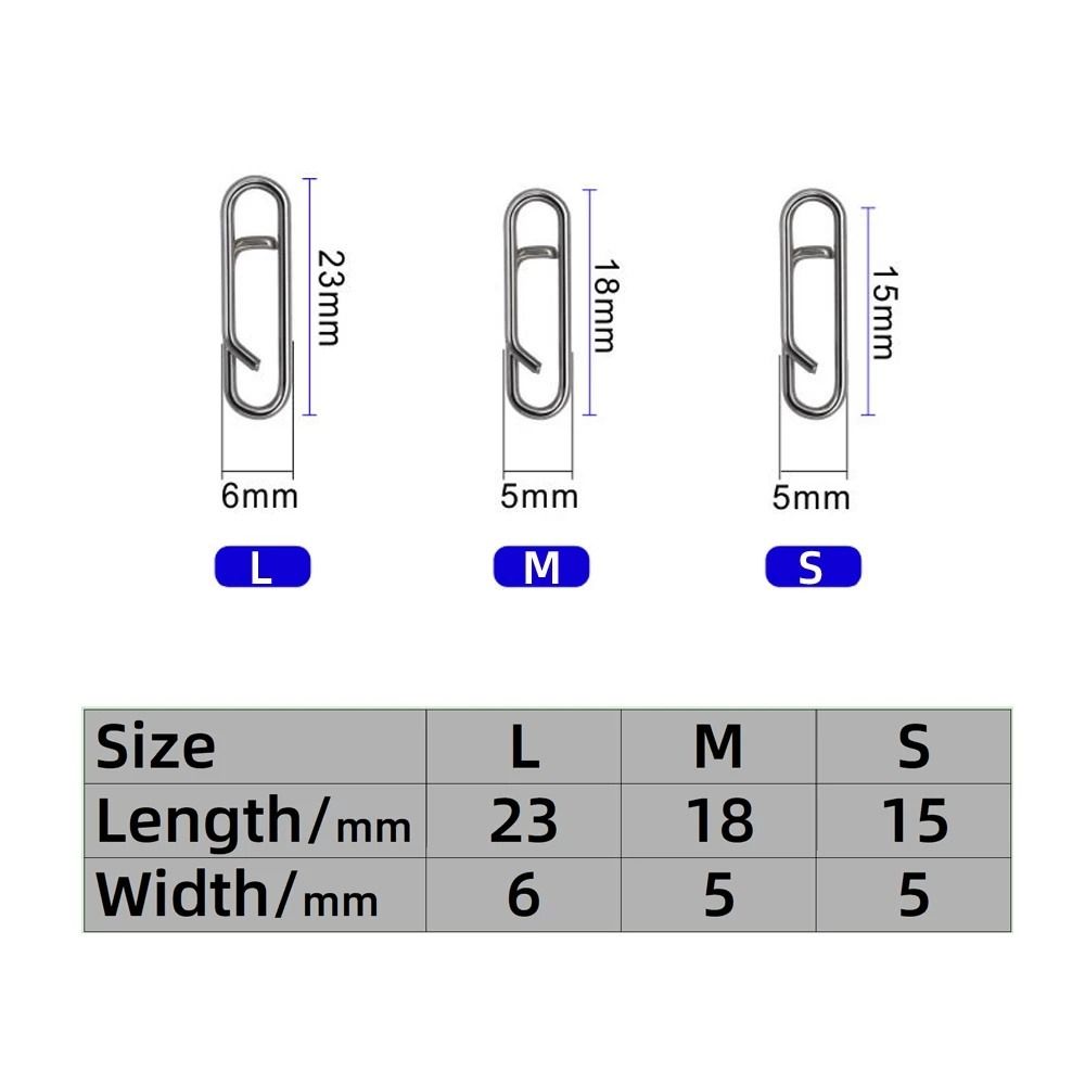 20Pcs Fishing Tackle Accessories Pesca 15mm/18mm /23mm Safety Stainless steel Fishing Swivel Connector Lock Snap Connector Fishing Interlock Snap Fishing Lure Connector