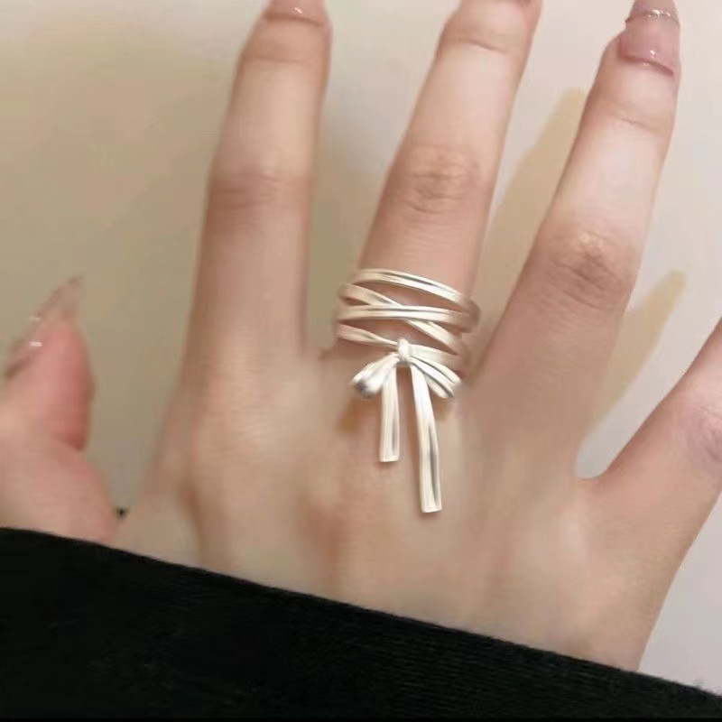 【Special offer】Pure White Ribbon Ballet Style Bow Ring Opening Women's Light Luxury High-end Niche Design Sweet Elegant Jewelry