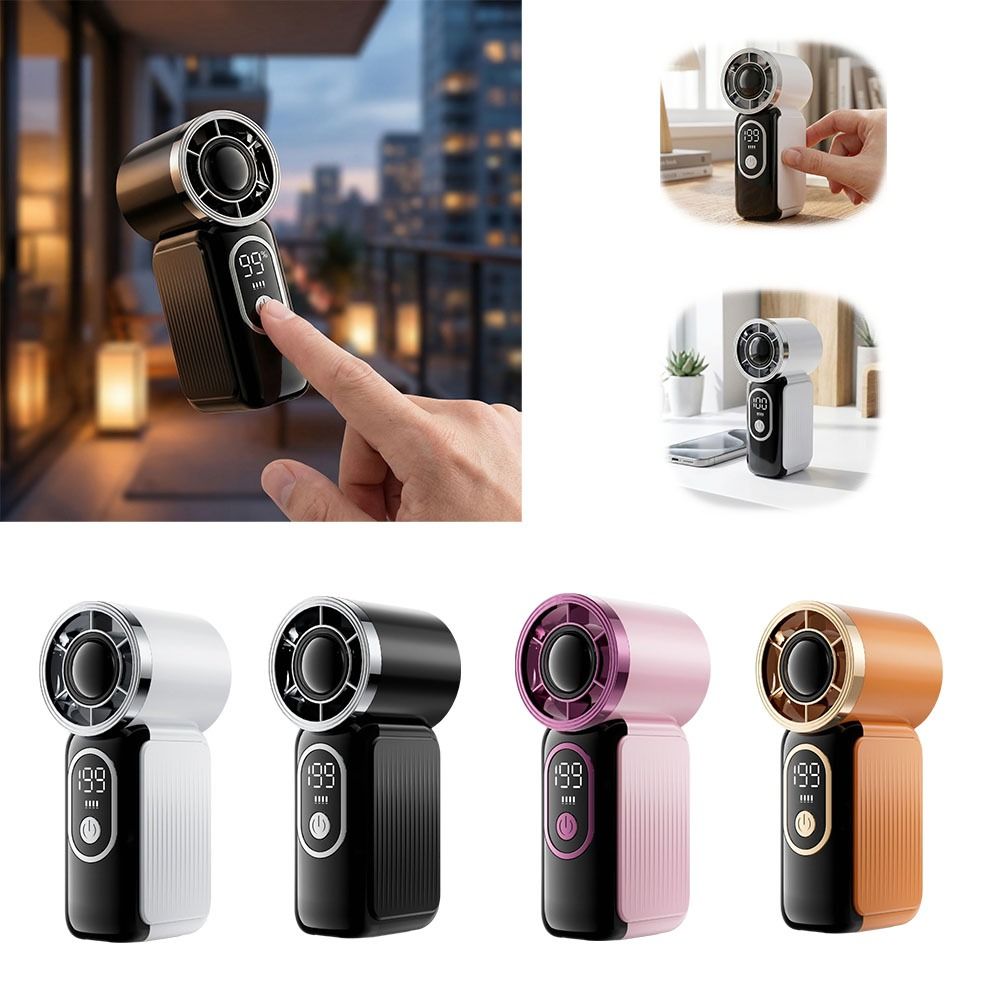 Rechargeable High Speed Handheld Fan LED Display Rechargeable Portable Fan Compact Size Lightweight Turbo Fan Summer Cooling