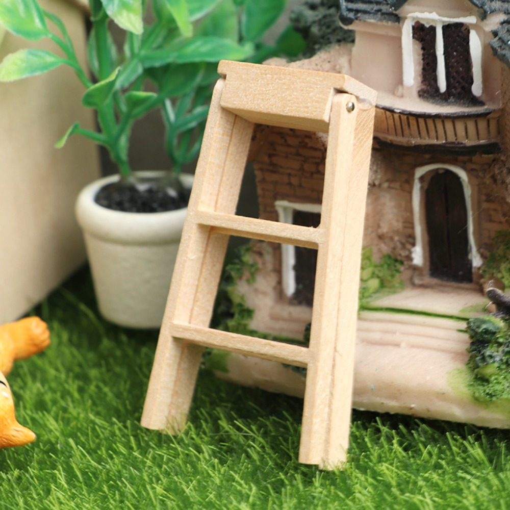Photo Prop Miniature Model Wooden Ladder Dollhouse Dollhouse DIY Red White Dollhouse Mini Ladder Cute Creative Creative Figurine Stairs Toys Girl
