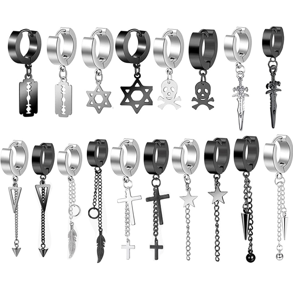 【New arrival】Hong Kong Style Distinctive Pointed Tapered Titanium Steel Earrings Men's Harajuku Retro Simple Circle Earrings Trendy Hip-Hop Ear Clip Women