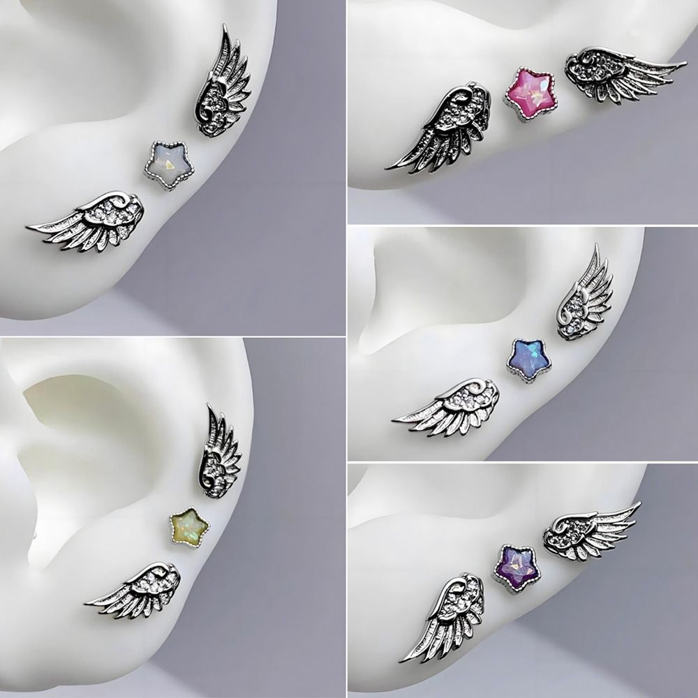 New Stainless Steel Ear Bone Earrings Shiny Multiple Ear Holes Wings Earring Niche Design Women Accessories Stud Earrings Daily Wear
