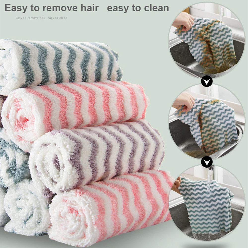 Cute Thickened Striped Flower Tableware Velvet Gadgets Wiping Rag Cleaning Cloth Dish Towel Wash Cloth