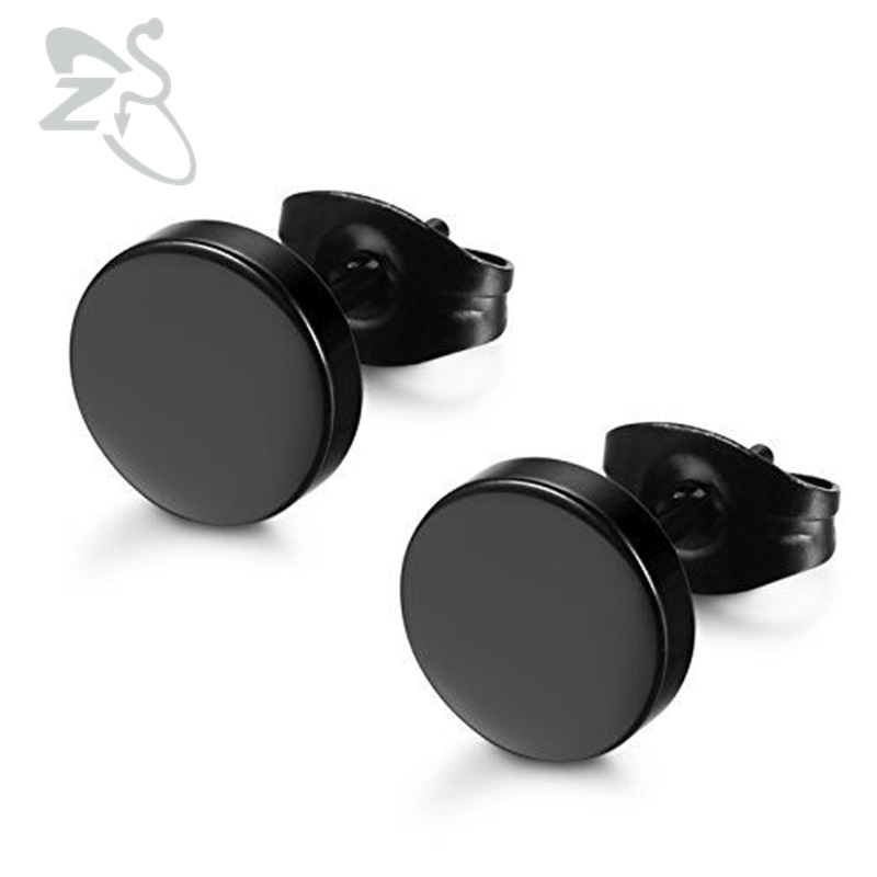 【Happy LifeStore】1 Pair Stainless Steel Ear Studs Earrings Black Plated Round with Butterfly Clasp Push Earrings Wo Earrings