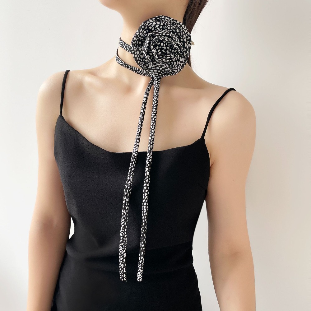All-match Elegant Flower Clavicle Chain Wave Point Chiffon Necklace Fashion Accessories Long Leopard Print Chocker Work