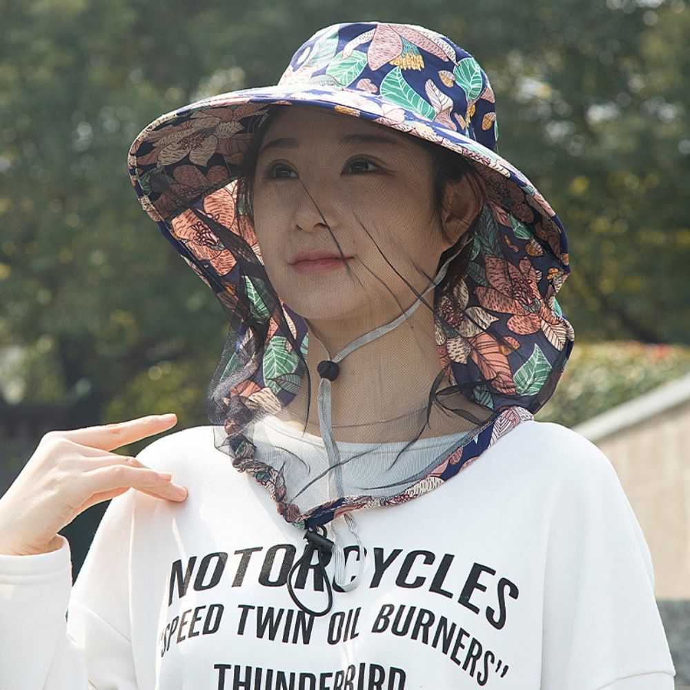 Casual Printing Bee Mosquito Hat UV Protection Sun Protection Sunshade Shawl Cap Face Breathable Agricultural Work Hat Hiking