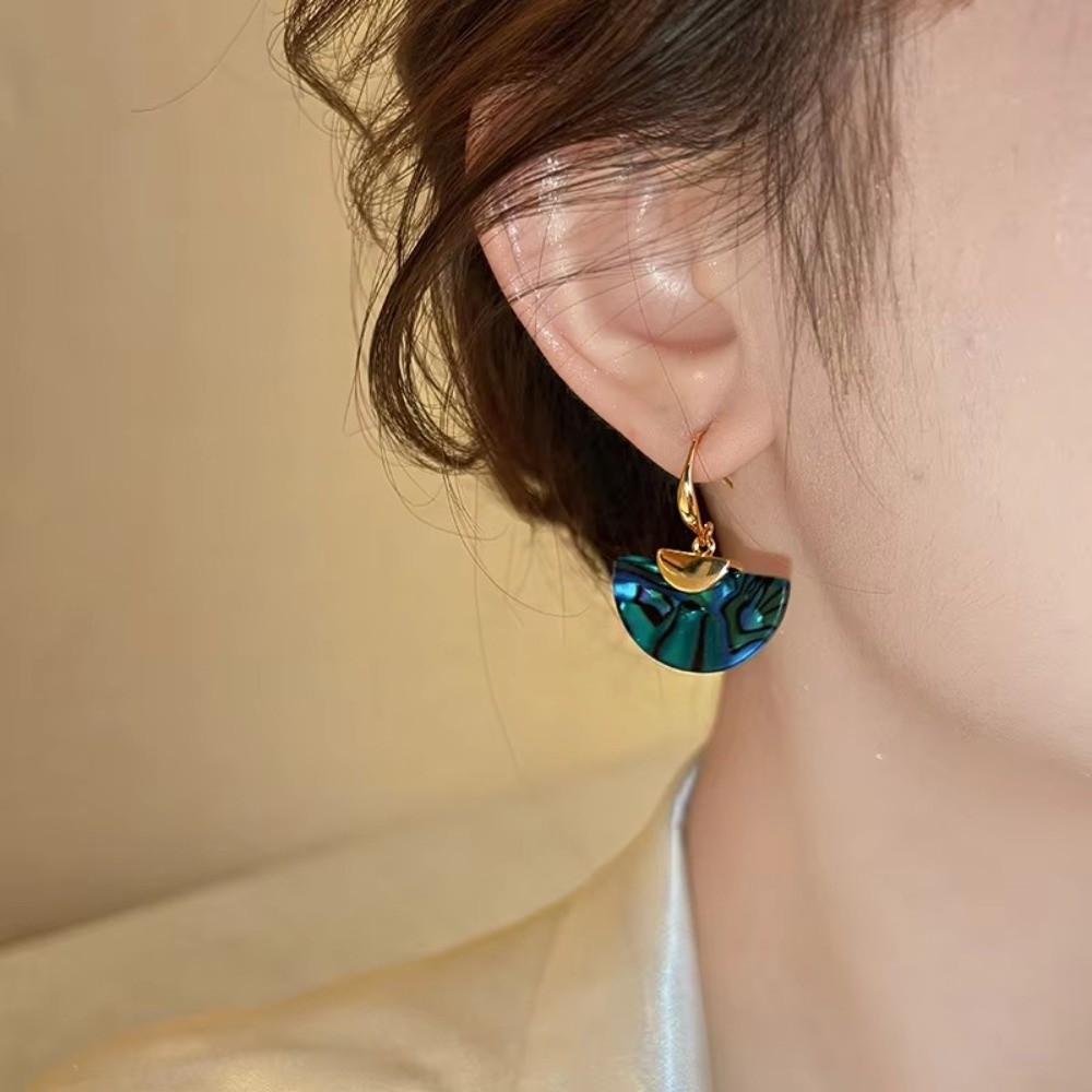 Temperament Colorful Fan-shaped Earrings Smudging Geometric Chinese Style Earrings Exaggerated Drop Earrings Gift