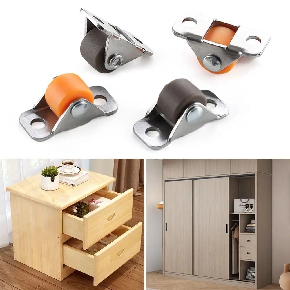 4pcs Small Wheel /2 Inch Furniture Mini Casters Rubber Roller Steel Top Plate Drawer Slide Wheel Pulley Multifunctional Silent Rotation Pulley Kickboard
