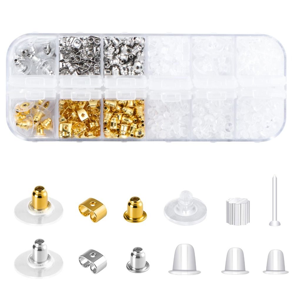 600Pcs/Set Durable Anti Allergic Earring Backs Studs Kit 12 Styles Clear Earring Backings DIY Soft Clutch Stoppers Women's Gifts