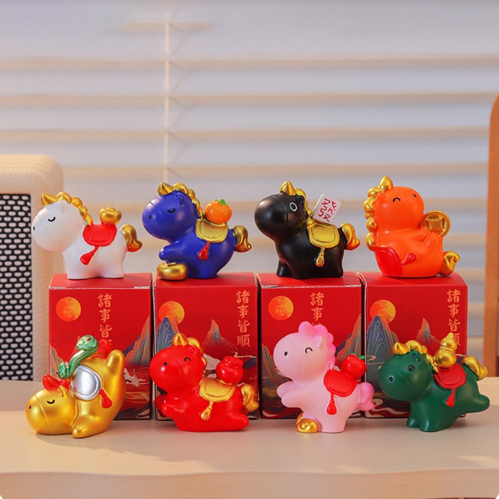 Vivid Resin Horse Figurine Chinese Style Good New Year Mascot Miniature Desktop Ornament Red Zodiac Ornaments Cabinet