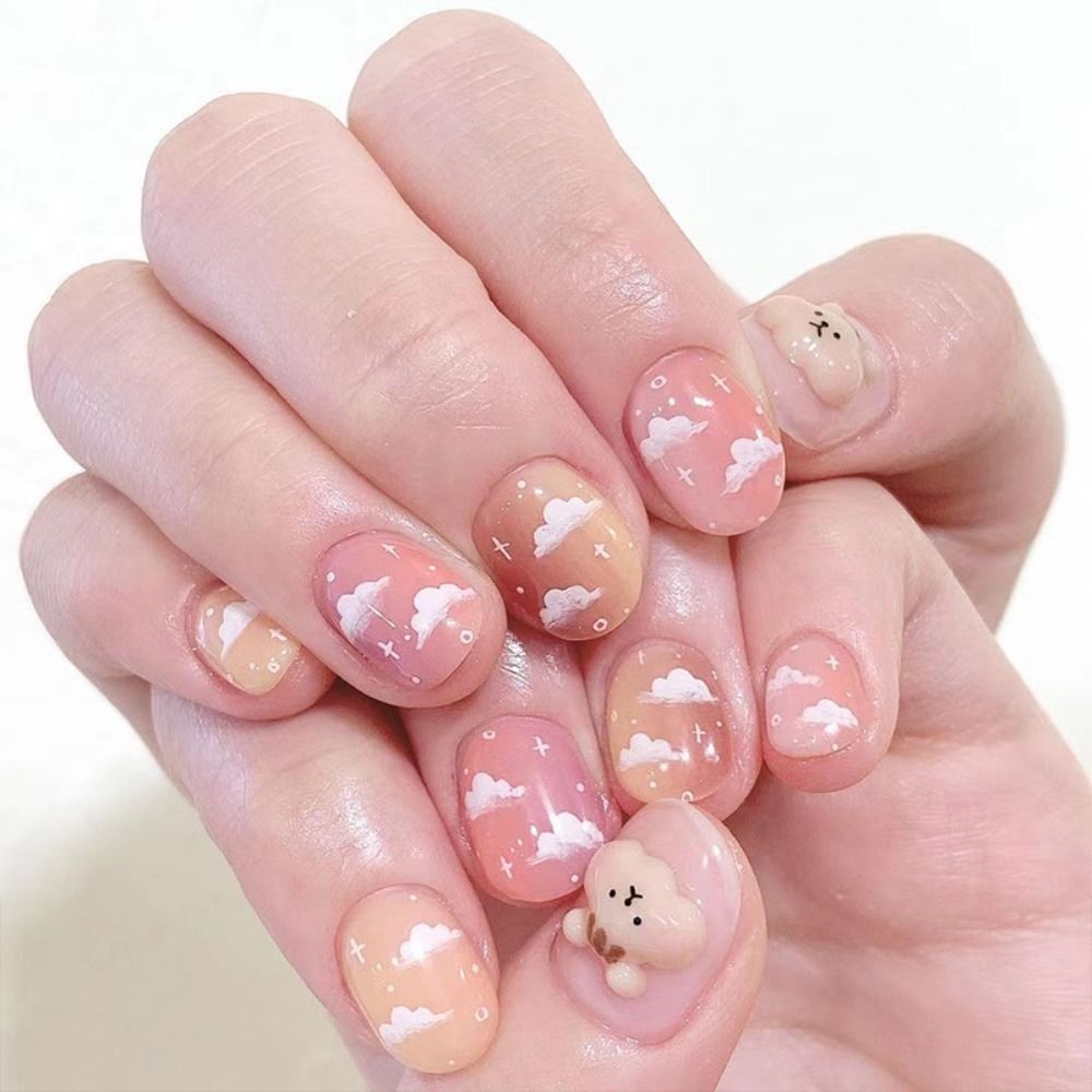 24pcs Manicure Diy Fake Nials False Nails French Short Almond White Edge