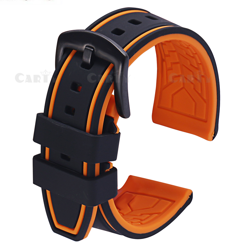 Carty Soft Silicone Watch Band Men 20mm 22mm 24mm Rubber Watch Strap Waterproof diving Watch Orange Blue Red Grey Black Buckle