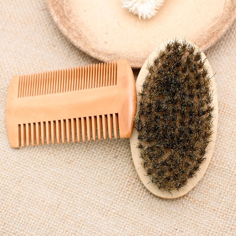 2/3pcs Eco Friendly Boar Bristle Men Mustache Comb Kit Wood Beard Brush and Comb Set Soft Durable Shaving Brush Beard Comb Kit Salon