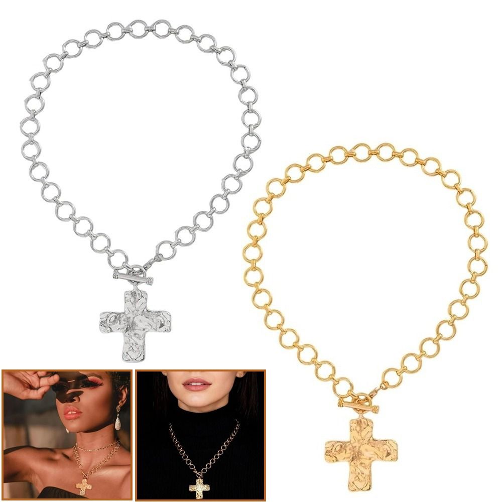 New Gothic Cross Pendant Necklace OT Buckle Gold Chunky Necklace Metal Multi-layer Cross Earrings Trendy Fashion