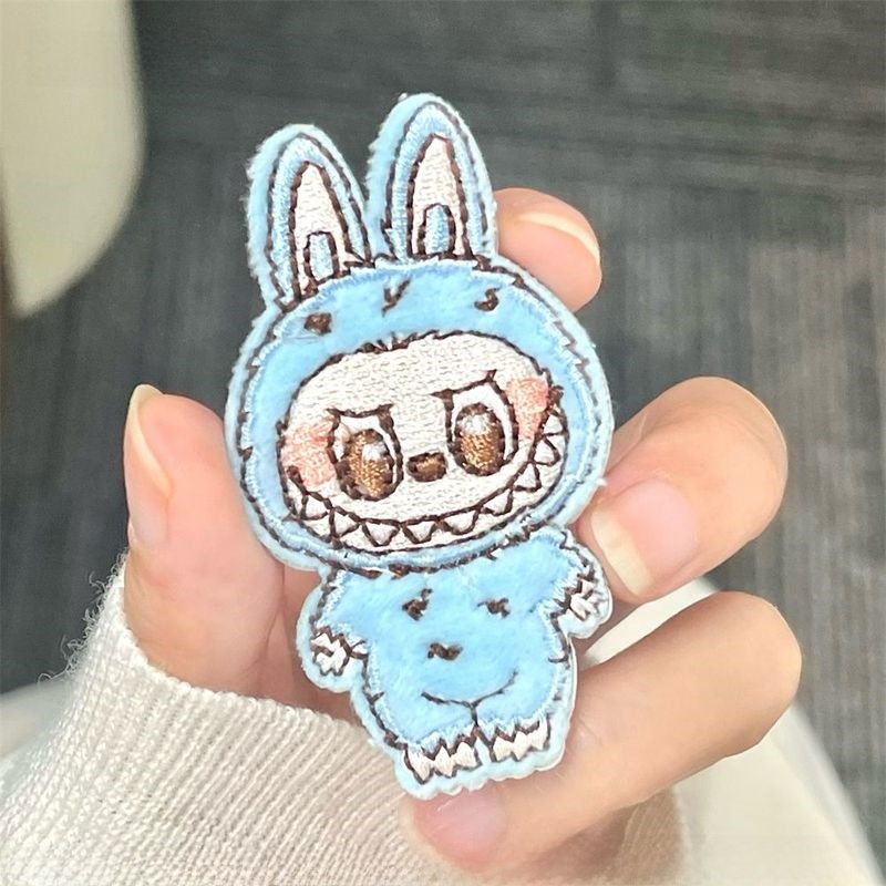Wenefang Self-Adhesive Iron-On Cartoon Embroidery Labubu Cute Animal Fabric Bargain price Patch Clothes Bags Jeans Decorative Applique Repair Patch Diy