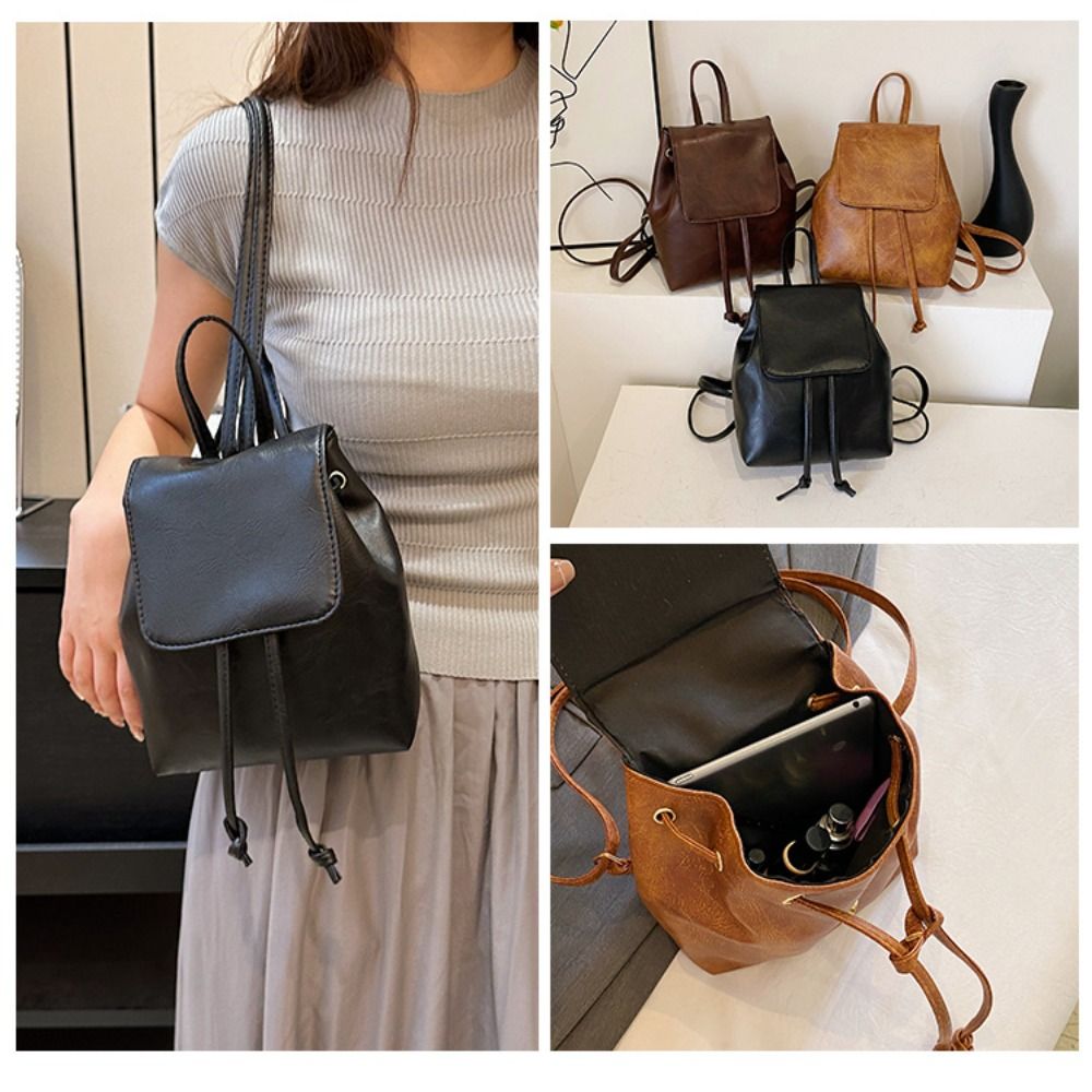 Cute PU PU Backpack Small Pack Solid Color Solid Color Shoulder Bag Handbag Retro Backpack Children