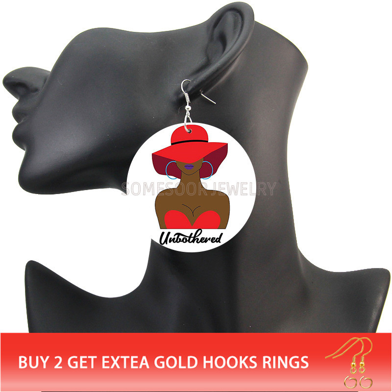 【Happy LifeStore】SOMESOOR Unbothered Black Hoops African Drop Earrings Both Sides Print Vintage Dangle Jewelry For Wo Gifts