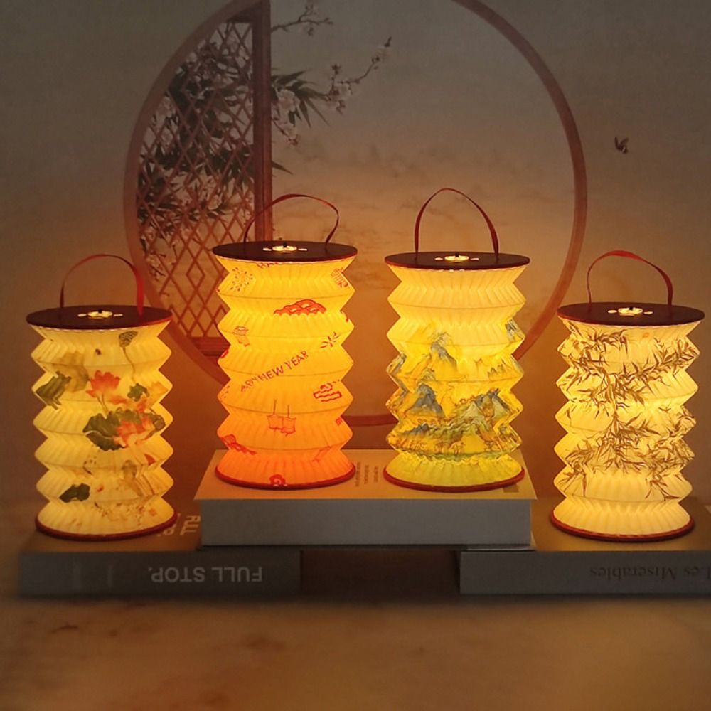 Portable Projected Mid-Autumn Festival Lanterns Foldable Traditional Decorative Flower Lamp Hanging Chinese Paper Lantern New Year